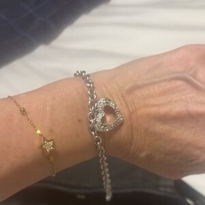 Silver Heart Charm Chain Bracelet - Sparkling Pavé Heart